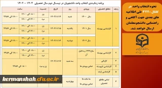 جدول زمانبندی انتخاب واحد دانشجو معلمان دانشگاه فرهنگیان- نیمسال دوم 1403-1402 