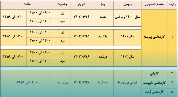برنامه زمانبندی نیمسال اول سال تحصیلی 1404-1403 2